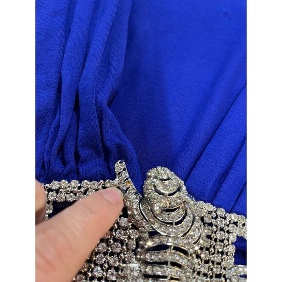 Forever 21 Y2K Blue Top Beaded Empire Waist Deep V Party Evening Retro - Picture 8 of 8